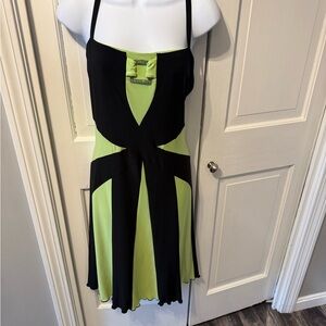 Joseph Ribkoff Black and Lime Green Spaghetti Strap Dress